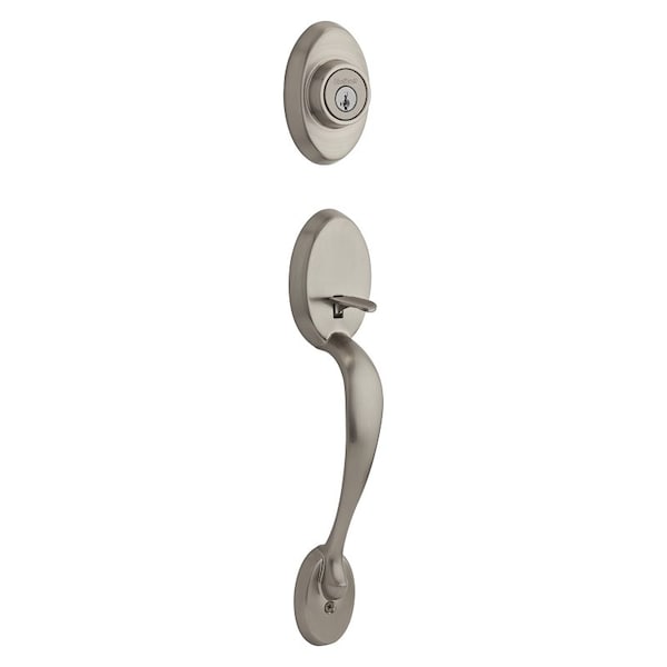 Handleset, 1 Grade, Brass, Satin Nickel, 238 x 234 in Backset, KW1 Keyway, Residential