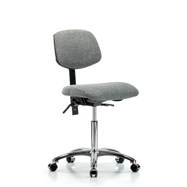 Chair, Fabric, Med Bench, Chr Casters, Gry, No Arms, 22" to 29" Height, Gray