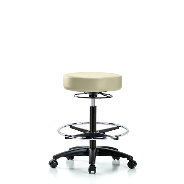 Bench Stool, Hi, Vinyl, CF, Casters, Wht