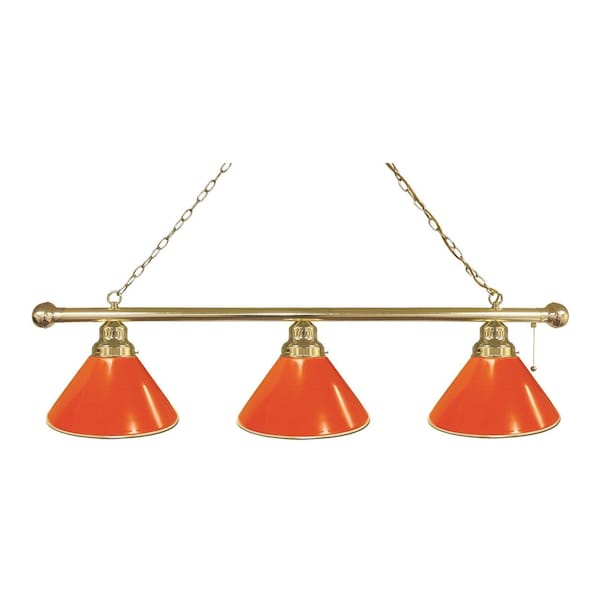 Orange 3 Shade Billiard Light, Brass Fixture