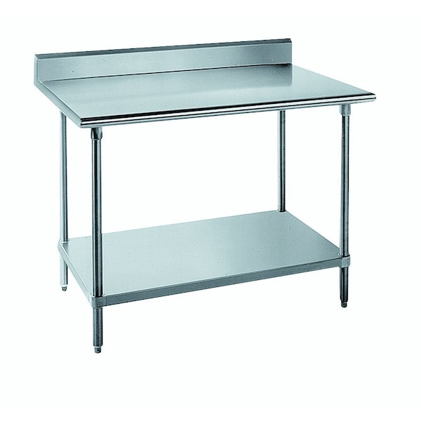 Work Table 96 in.W x 36 in.D 16 gauge 430 stainless steel top with 5 in.H backsplash
