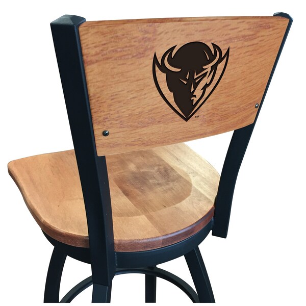 25" Blk Wrinkle DePaul Swivel Bar Stool, Laser Engraved Back