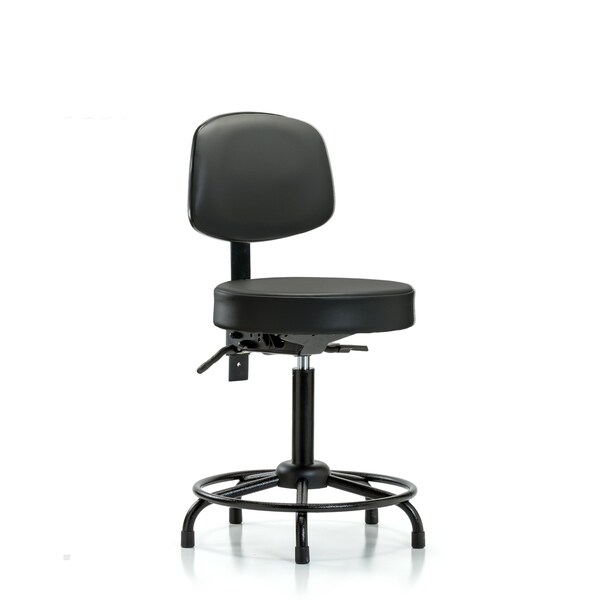Vinyl Stool, Back, Med Bench, Round Tube Base, Glides, Carbon