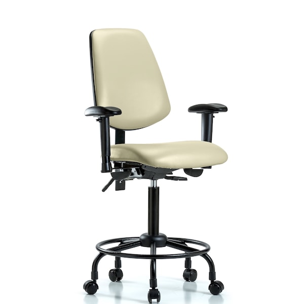 Medium Bench Chair Adjustable Arms, 23" to 31" Height, Vinyl, Adobe White