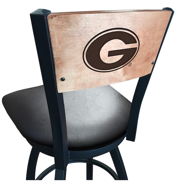 25" Blk Wrinkle Georgia "G" Swivel Bar Stool, Laser Engraved Back