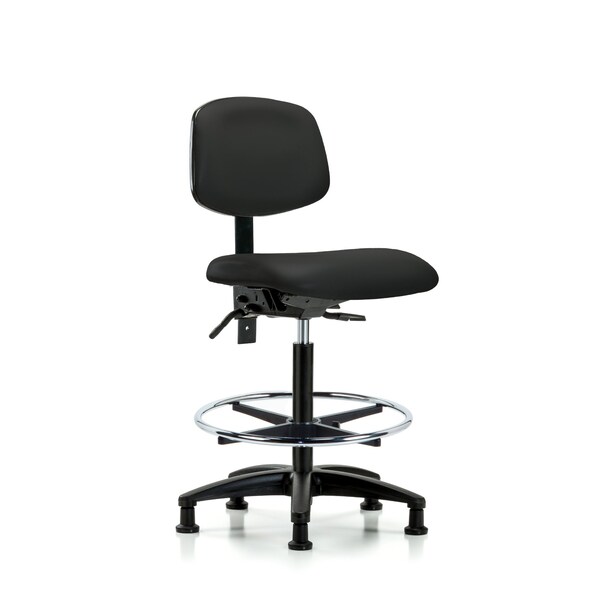 High Bench Chair Desk Chair, Fabric, RT Glides, Gry, No Arms, 26" to 35" Height, Vinyl, Black