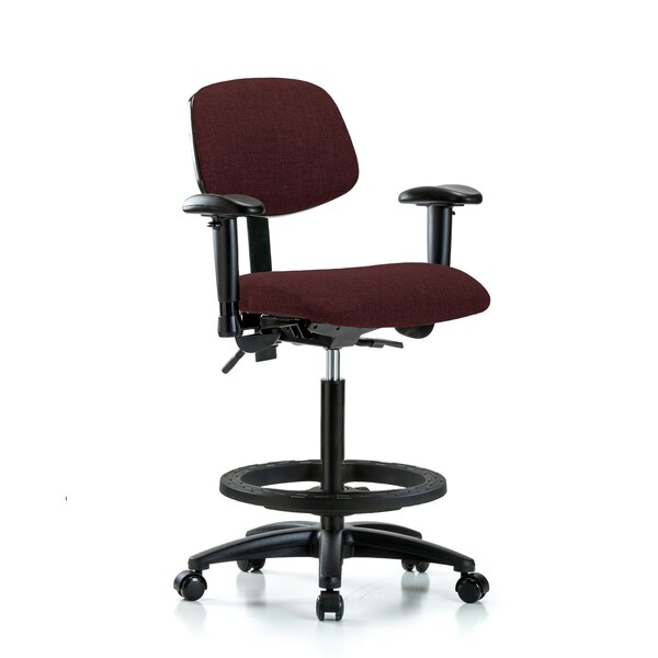 Chair, Fab, Hi Bench, Tilt AA BF Cast, Bur, 6-Way Adjustable, 26" to 35-1/2" Height, Burgundy