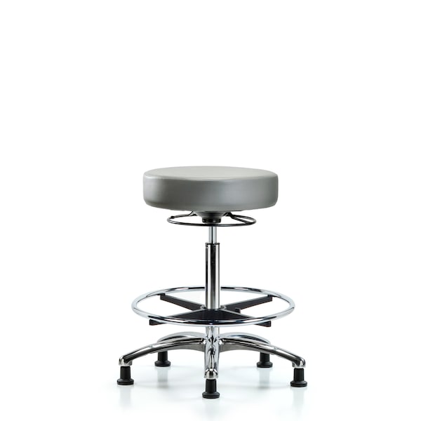 Vinyl Stool, Chrome, High Bench, Foot Ring, Glides, Sterling