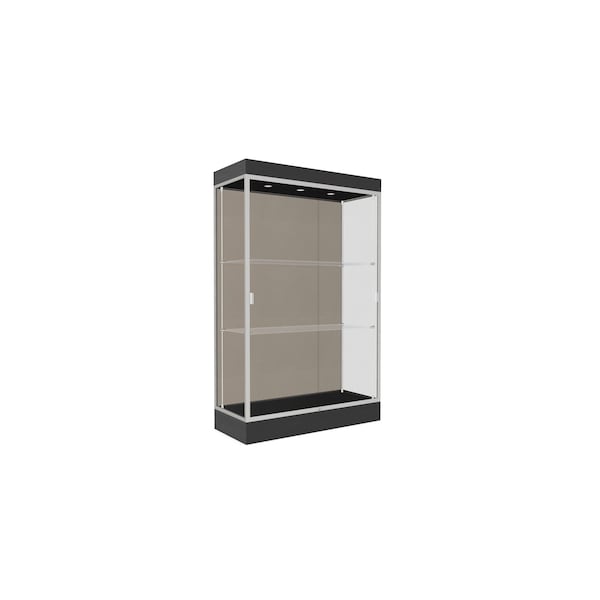 Lighted Floor Display Case 48x76x20, 6" Base, Satin