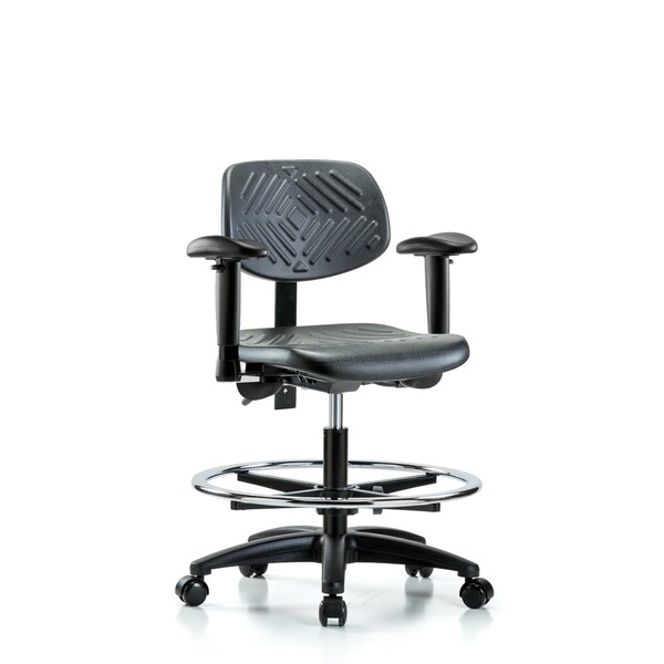 Chair, Poly, Med Bench, AA CF Casters, 6-Way Adjustable, 19-1/2" to 27-1/2" Height, Black; Blue