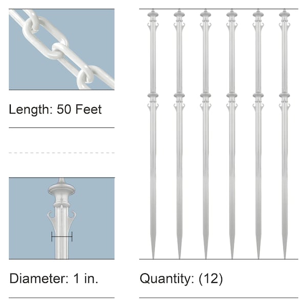 White Colonial Poles and Chain Kit (12-Pack)