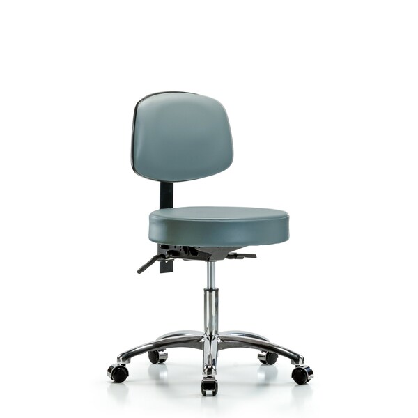 Vinyl Stool, Back Chrome, Desk, Tilt, Casters, Storm