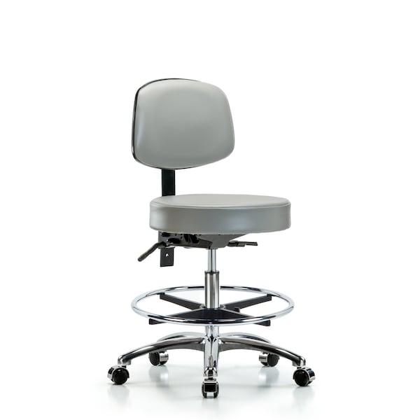 Bench Stool, Med, Vin, Bk, Chrm, Cast, Dov