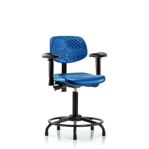 Poly Chair Round Tube Base, Med Bench, Tilt, Arms, Glides, Blue