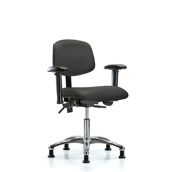 Desk Chair Desk Chair, Vinyl, Chrome AA Glides, Gry, Adjustable Arms, 18" to 23" Height, Vinyl