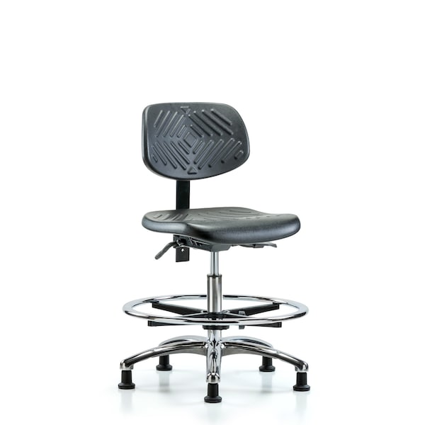 Chair, Poly, Med Bench, Chrome Tilt CF Glid, No Arms, 19-1/2" to 27-1/2" Height, Black; Blue