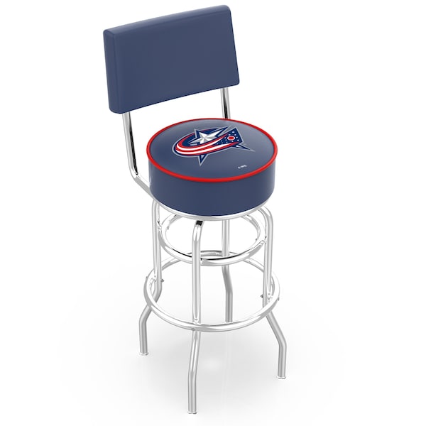 25" Chrome 2-Ring Columbus Blue Jackets Swivel Bar Stool, Back