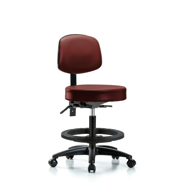 Vinyl Stool, Back, Med Bench, Tilt, Foot Ring, Casters, Taupe