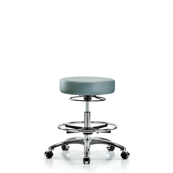 Vinyl Stool, Chrome, Med Bench, Foot Ring, Casters, Storm