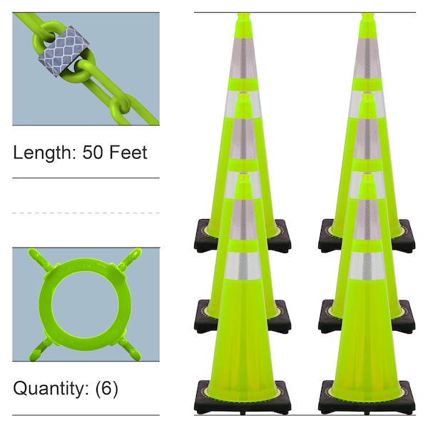 Traffic Cone, 36 in Height, Safety Green 6 PK