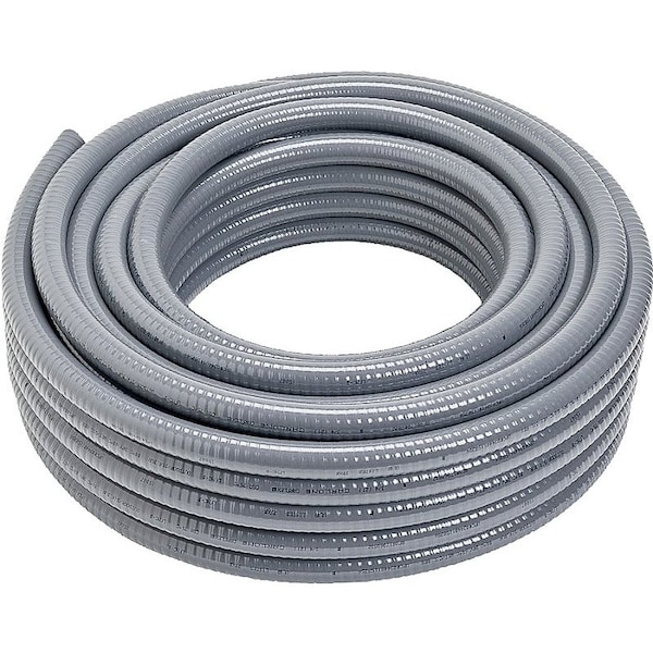 Liquid-Tight Flex Plastic Conduit, 0.825 in Trade Size, 100 ft, PVC, Gray