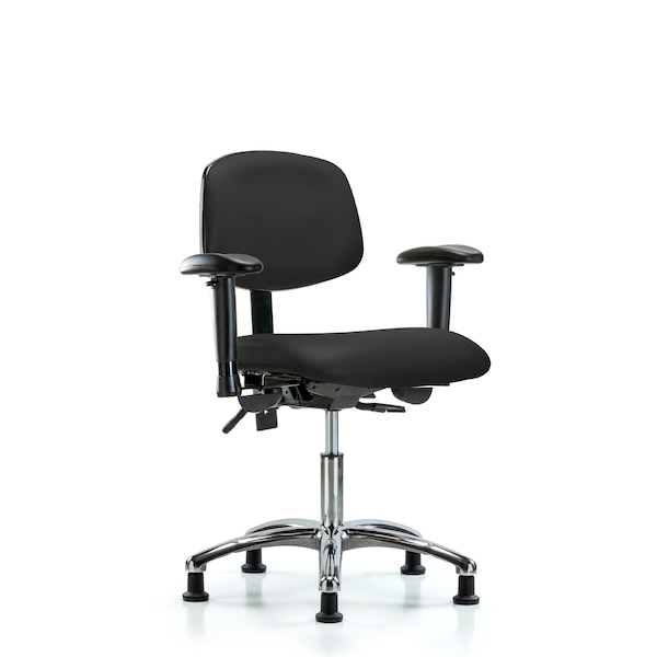 Desk Chair Desk Chair, Vinyl, Chr Tilt AA Glides, BLK, Adjustable Arms, 18" to 23" Height, Vinyl
