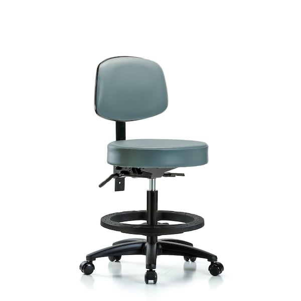Vinyl Stool, Back, Med Bench, Tilt, Foot Ring, Casters, Storm