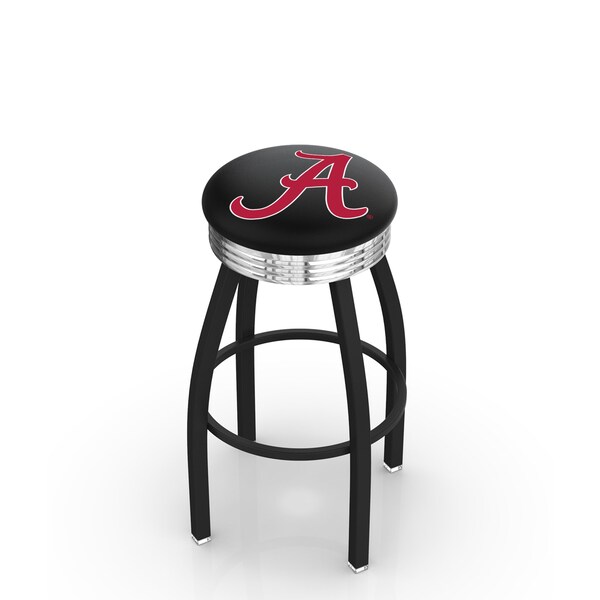 25" Blk Wrinkle Alabama Swivel Bar Stool, Chrome Ring