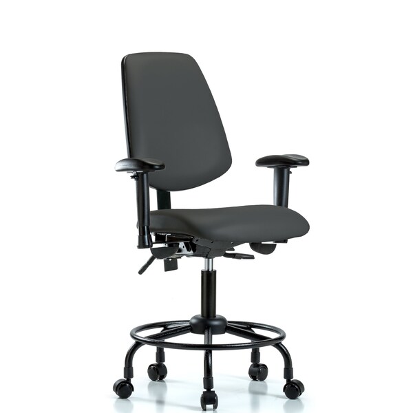 Desk Chair Adjustable Arms, 21" to 26" Height, Vinyl, Charcoal