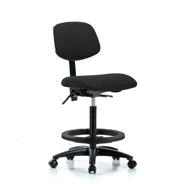 Chair, Fabric, Hi Bench, BF Casters, Blk, No Arms, 26" to 35-1/2" Height, Black