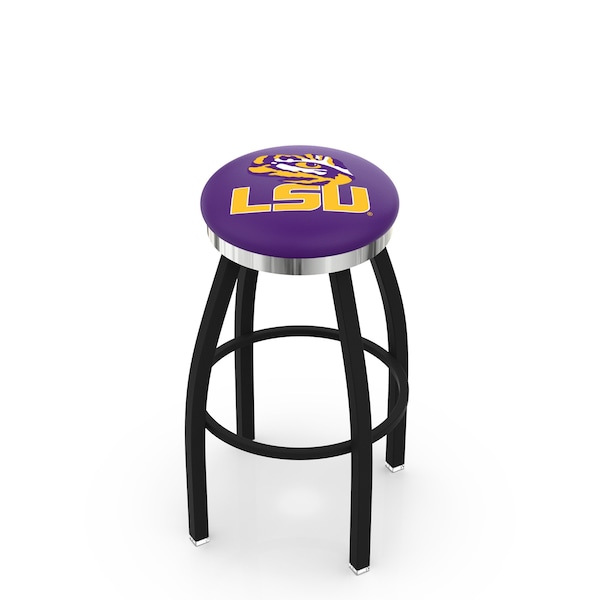 25" Blk Wrinkle Louisiana State Swivel Bar Stool, Chrome Ring
