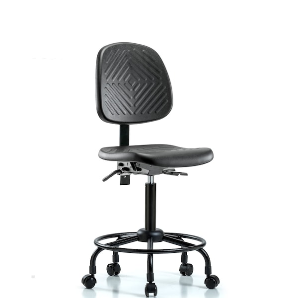 Benchch Chair, Poly, Med, Bk, RT, Tilt Cast, No Arms, 21-1/2" to 29-1/2" Height, Black; Blue