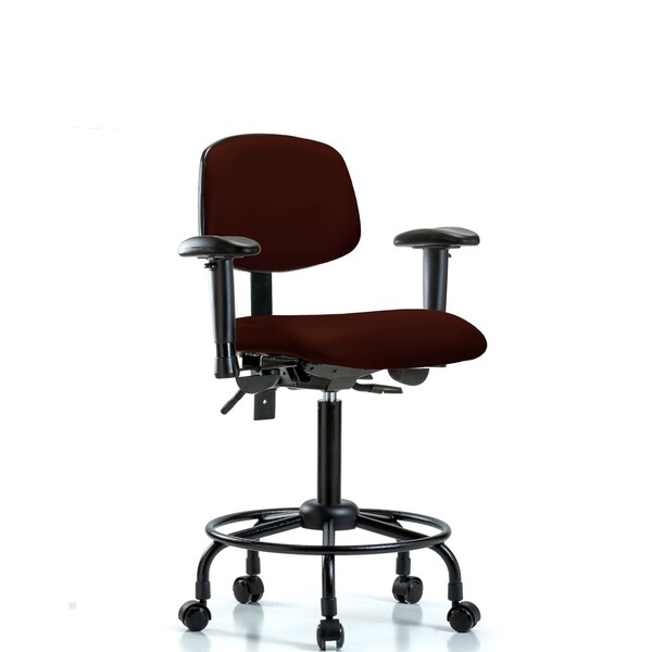 Bench Chair, Vinyl, RT, AA, Casters, Burg, 6-Way Adjustable, 23" to 31" Height, Burgundy