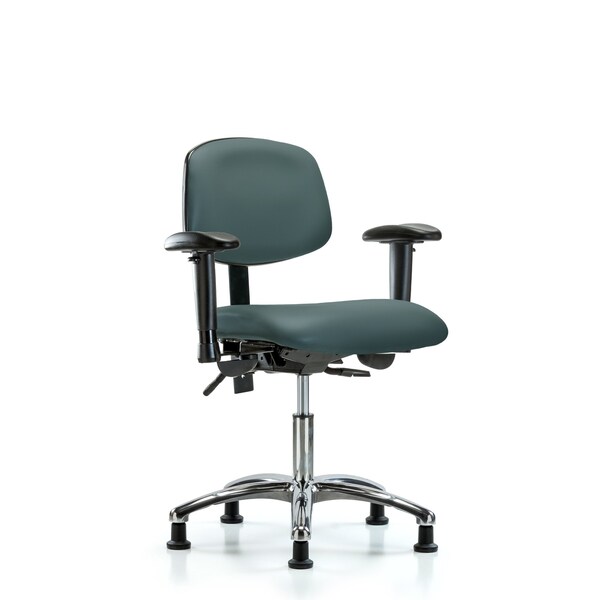 Desk Chair Desk Chair, Vinyl, Chr Tilt AA Glides, Blu, Adjustable Arms, 18" to 23" Height, Vinyl