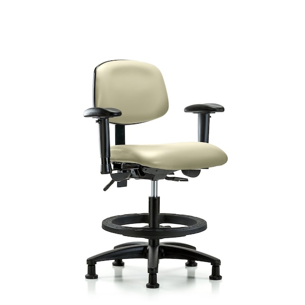 Chair, Vinyl, Med Bench, AA BF Glides, Wht, 6-Way Adjustable, 22" to 29" Height, Adobe White