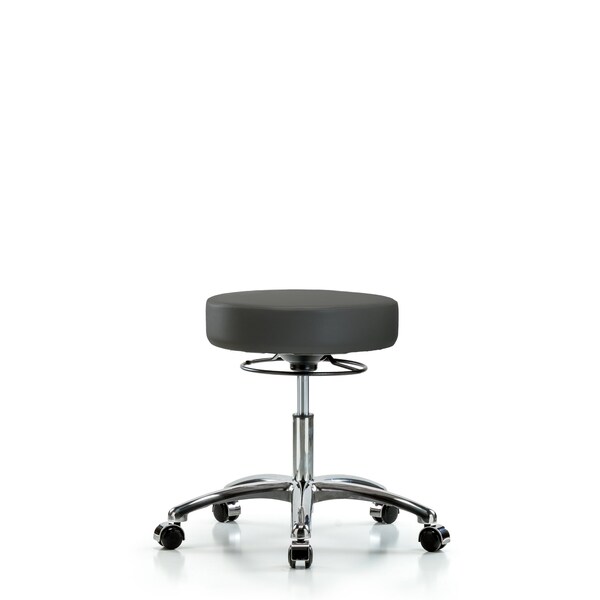 Desk Stool, Vinyl, Chrome, Casters, Gry