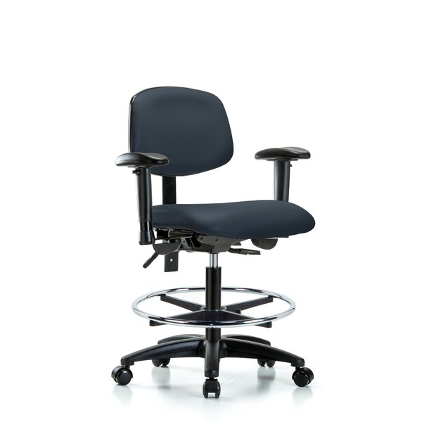 Chair, Vinyl, Med Bench, AA CF Casters, Nav, 6-Way Adjustable, 22" to 29" Height, Imperial Blue