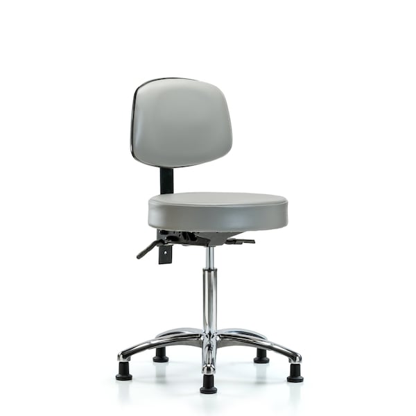 Bench Stool, Med, Vin, Bk, Chrome, Glides Dov