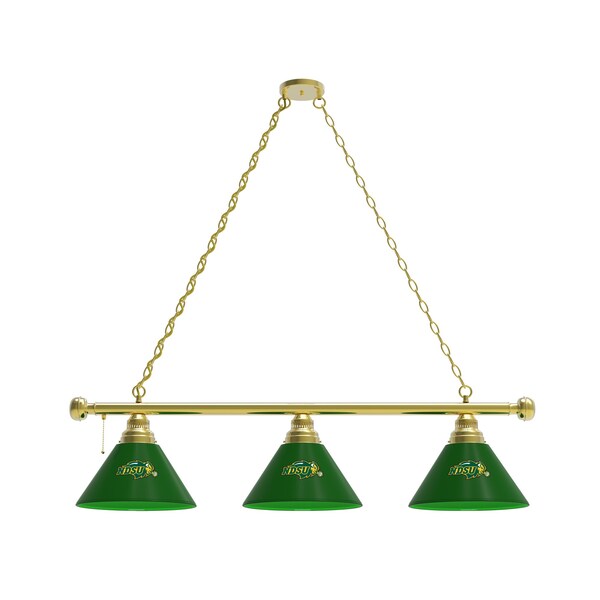 North Dakota State 3 Shade Billiard Light, Green Shades, Brass Fixture
