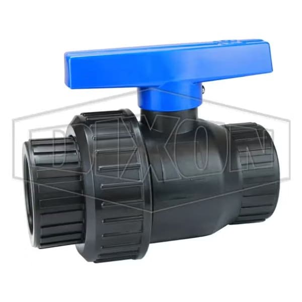 Direct Acting Single Union Ball Valve, 1-1/2 in Nominal, FNPT End Style, Polypropylene Body, Full Po