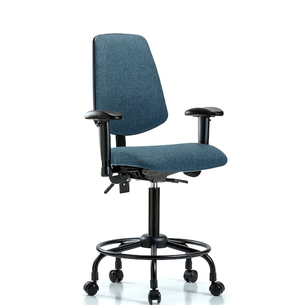 Fab Med Bench Chair, Bk, RT, Cast, Blu, 6-Way Adjustable, 24" to 31" Height, Blue