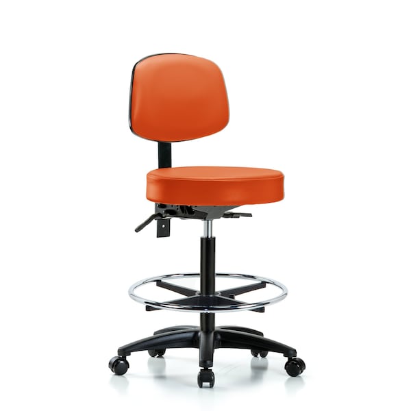 Bench Stool, Hi, Vin, Bk, CF, Cast, Orange, Caster Type: Rolling