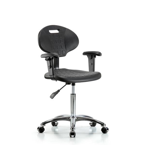 Erie Med Bench Chair, Chrome, AA, Casters, 2-Way Adjustable, 20" to 28" Height, Black; Blue
