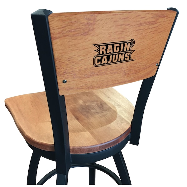25" Blk Wrinkle Louisiana-Lafayette Swivel Bar Stool, Engraved Back
