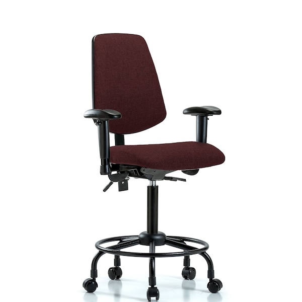 Fab Med Bench Chair, Bk, RT, Cast, Bur, 6-Way Adjustable, 24" to 31" Height, Burgundy