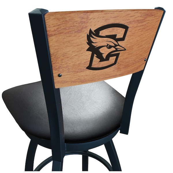 25" Blk Wrinkle Creighton Swivel Bar Stool, Laser Engraved Back