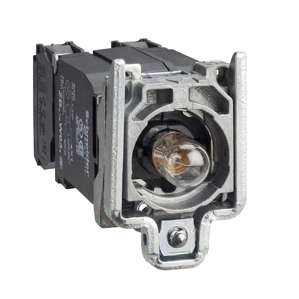 Complete body/contact assembly and light block, Harmony XB4, with body/fixing collar, BA9s incandescent bulb, 220.240V, 1NO + 1NC