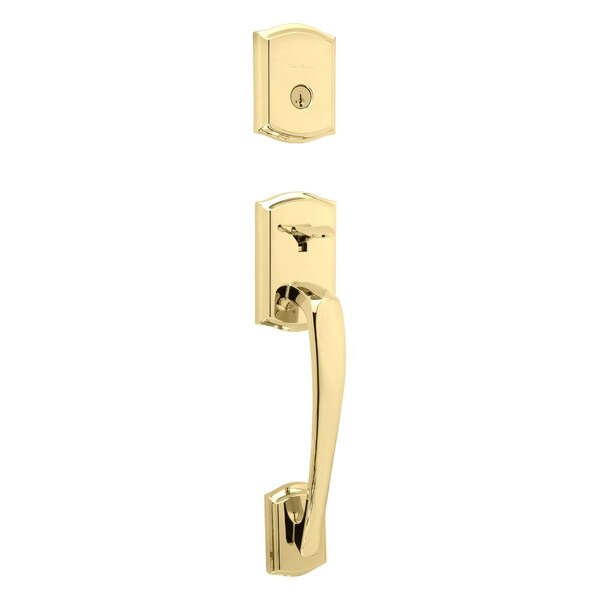 Single Cylinder Prescott Exterior Handleset , SmartKey , RCAL Latch, RCS Strike Lifetime Brass Finish