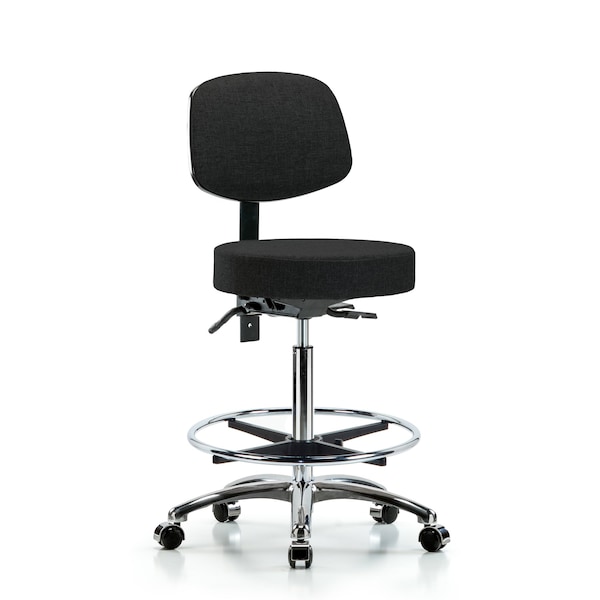 Bench Stool, Hi, Fab, Bk Chrome, CF, Cast, Blk