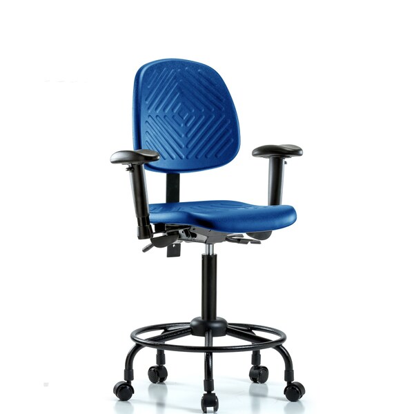 Poly Chair, Round Tube Base, Med Bench, Med Back, Arms, Casters, Blue